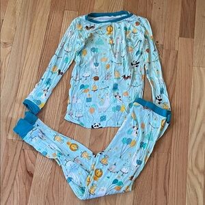 Little Sleepies Pajama Set Boys 9/10 Blue Birthday Theme Long Sleeve Pants